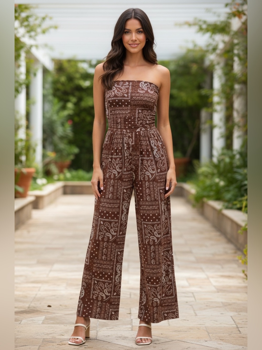 Heart & Hips Strapless smocked bodice PALAZZO JUMPSUIT NWT